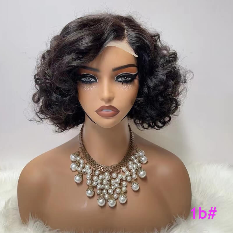 Flash Sale $119=2 Human Hair Wigs| Buy Colored Bouncy Curl 4x4 Side Part Wig Get a Blonde Non Lace Pixie Cut Wig For Free