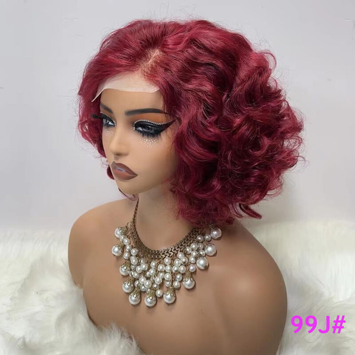 Flash Sale $119=2 Human Hair Wigs| Buy Colored Bouncy Curl 4x4 Side Part Wig Get a Blonde Non Lace Pixie Cut Wig For Free