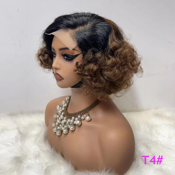 Flash Sale $119=2 Human Hair Wigs| Buy Colored Bouncy Curl 4x4 Side Part Wig Get a Blonde Non Lace Pixie Cut Wig For Free