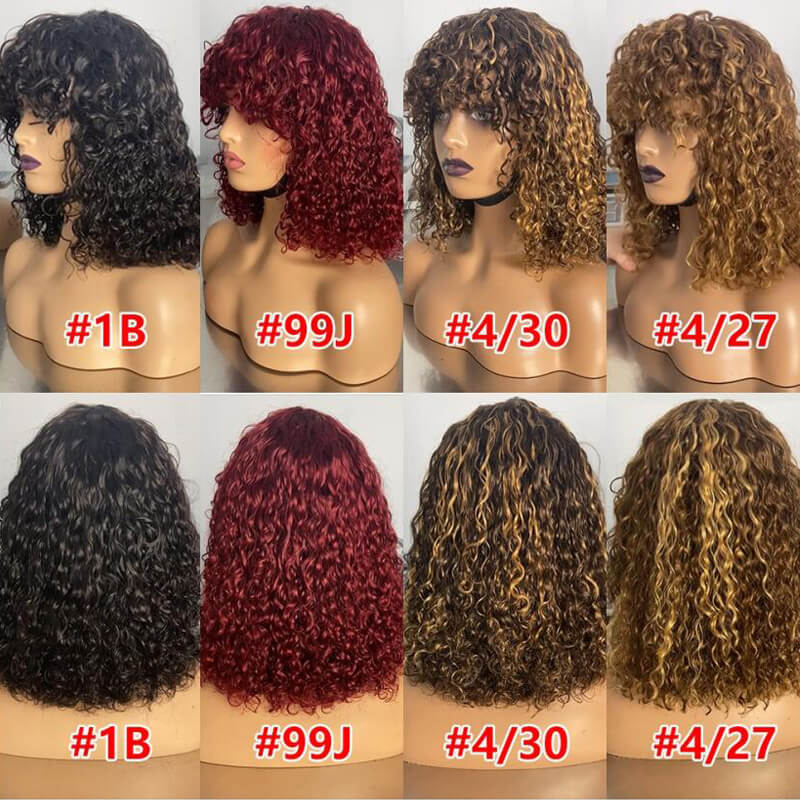 Flash Sale $119=2 Human Hair Wigs| Buy Colored Non Lace Water Wave Bangs Bob Wig Get a Straight 4x4 BOB Wig For Free