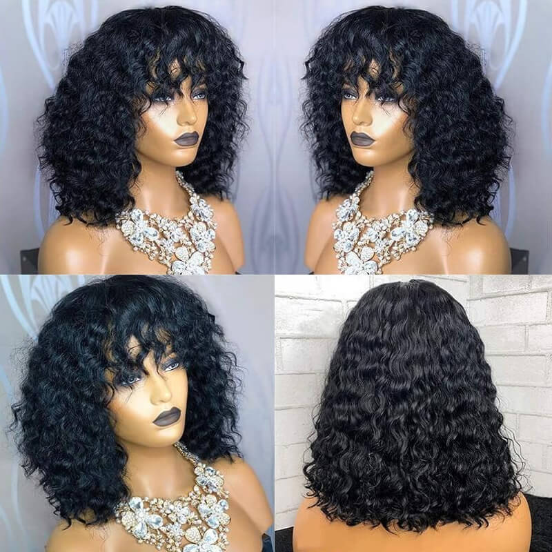 Flash Sale $119=2 Human Hair Wigs| Buy Colored Non Lace Water Wave Bangs Bob Wig Get a Straight 4x4 BOB Wig For Free