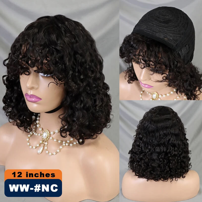 Flash Sale $119=2 Human Hair Wigs| Buy Colored Non Lace Water Wave Bangs Bob Wig Get a Straight 4x4 BOB Wig For Free