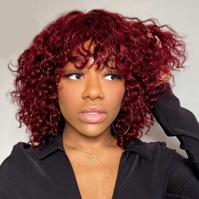 Flash Sale $119=2 Human Hair Wigs| Buy Colored Non Lace Water Wave Bangs Bob Wig Get a Straight 4x4 BOB Wig For Free