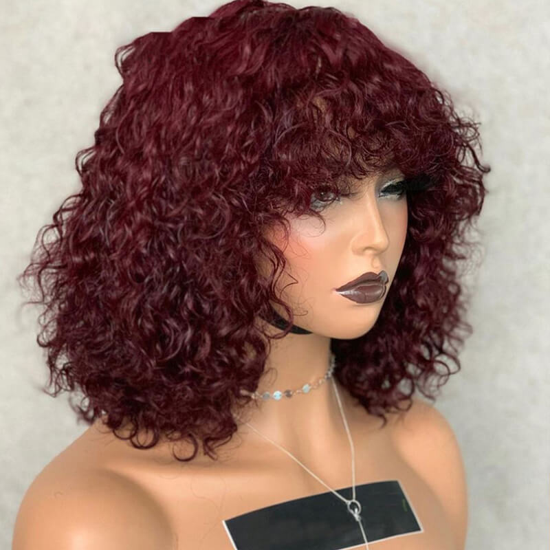 Flash Sale $119=2 Human Hair Wigs| Buy Colored Non Lace Water Wave Bangs Bob Wig Get a Straight 4x4 BOB Wig For Free