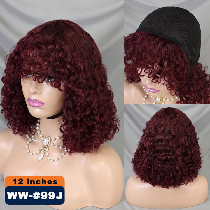 Flash Sale $119=2 Human Hair Wigs| Buy Colored Non Lace Water Wave Bangs Bob Wig Get a Straight 4x4 BOB Wig For Free