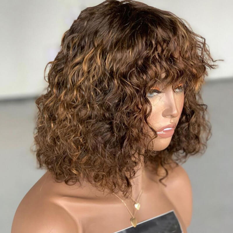 Flash Sale $119=2 Human Hair Wigs| Buy Colored Non Lace Water Wave Bangs Bob Wig Get a Straight 4x4 BOB Wig For Free