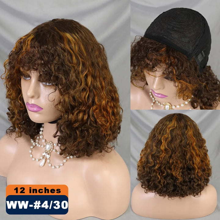 Flash Sale $119=2 Human Hair Wigs| Buy Colored Non Lace Water Wave Bangs Bob Wig Get a Straight 4x4 BOB Wig For Free