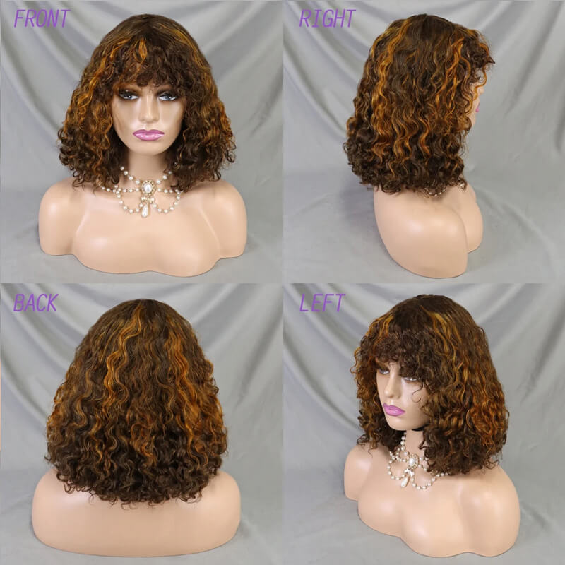 Flash Sale $119=2 Human Hair Wigs| Buy Colored Non Lace Water Wave Bangs Bob Wig Get a Straight 4x4 BOB Wig For Free