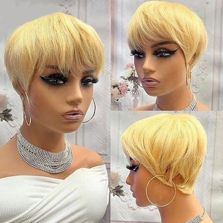 Flash Sale $119=2 Human Hair Wigs| Buy Colored Bouncy Curl 4x4 Side Part Wig Get a Blonde Non Lace Pixie Cut Wig For Free