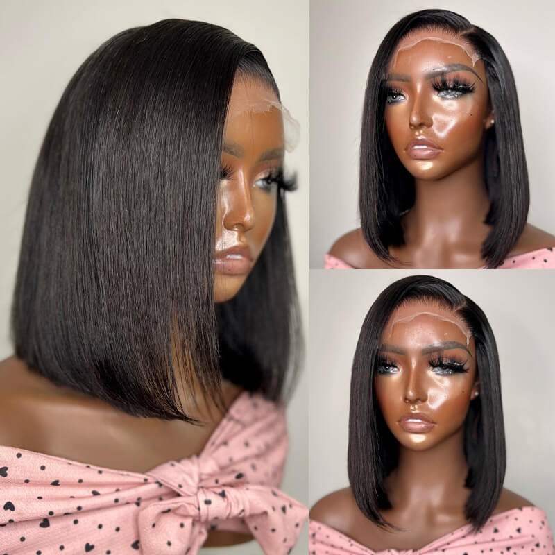 Flash Sale $129=2 Human Hair Wigs| Buy Dark #99J Straight 13x4 Lace Frontal Bob Wig Get a Straight 5x5 Bob Wig For Free