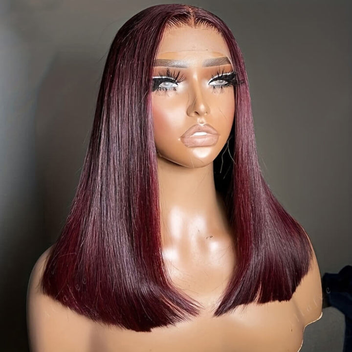 Flash Sale $129=2 Human Hair Wigs| Buy Dark #99J Straight 13x4 Lace Frontal Bob Wig Get a Straight 5x5 Bob Wig For Free