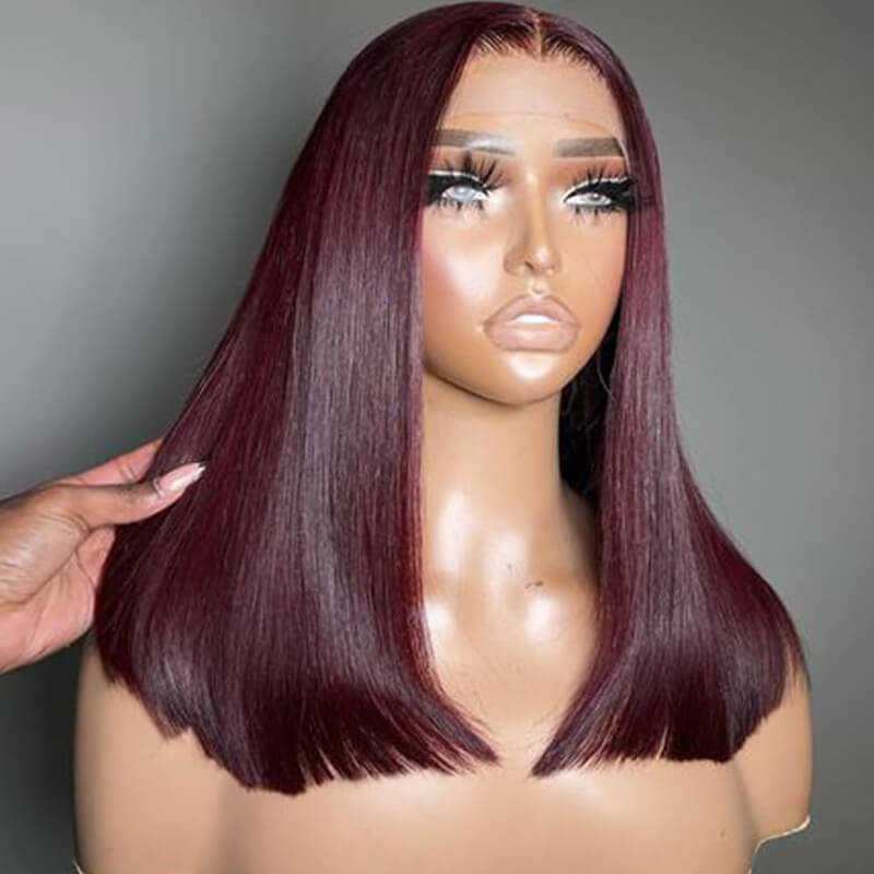 Flash Sale $129=2 Human Hair Wigs| Buy Dark #99J Straight 13x4 Lace Frontal Bob Wig Get a Straight 5x5 Bob Wig For Free