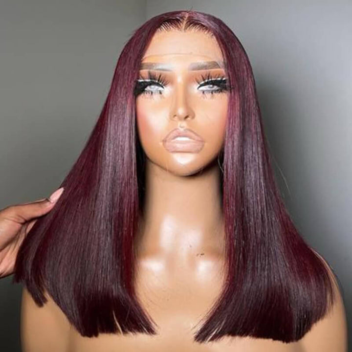 Flash Sale $129=2 Human Hair Wigs| Buy Dark #99J Straight 13x4 Lace Frontal Bob Wig Get a Straight 5x5 Bob Wig For Free