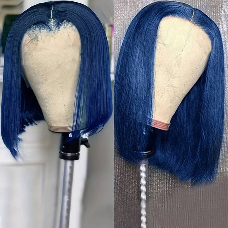 Flash Sale $139=2 Human Hair Wigs| Buy Dak Blue 13x4 Lace Frontal Bob Wig Get a 4x4 Glueless Curly Bob Wig For Free