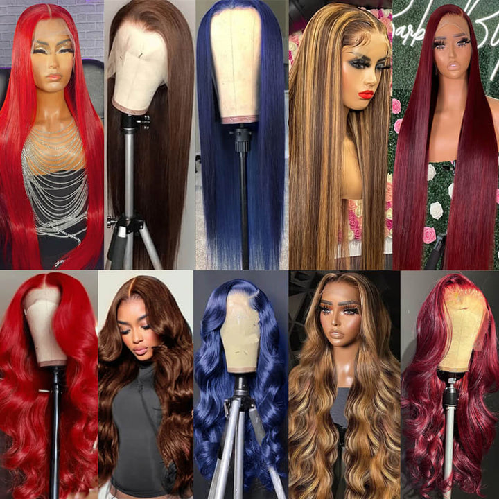 Flash Sale Pre Colored 13x6 Lace Frontal Wig Body Wave/Straight Human Hair Wig For Black Women