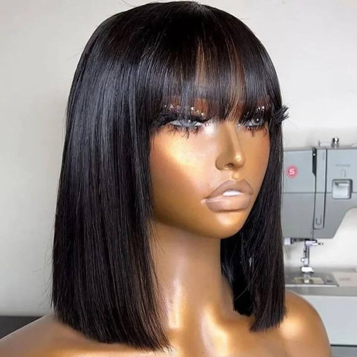 Flash Sale $149=2 Human Hair Wigs| Buy 20inch Layered Cut Straight 4x4 Lace Wig Get a 12" Straight Bangs Bob Wig For Free