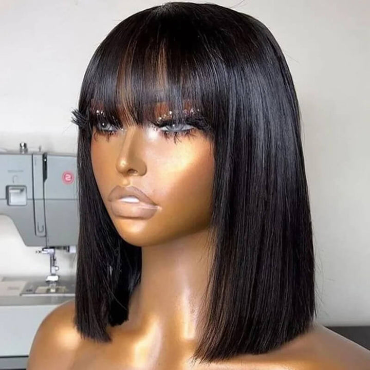 Flash Sale $149=2 Human Hair Wigs| Buy 20inch Layered Cut Straight 4x4 Lace Wig Get a 12" Straight Bangs Bob Wig For Free