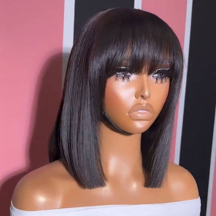 Flash Sale $149=2 Human Hair Wigs| Buy 20inch Layered Cut Straight 4x4 Lace Wig Get a 12" Straight Bangs Bob Wig For Free