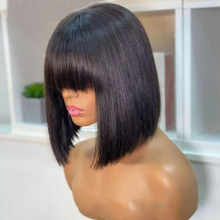 Flash Sale $149=2 Human Hair Wigs| Buy 20inch Layered Cut Straight 4x4 Lace Wig Get a 12" Straight Bangs Bob Wig For Free