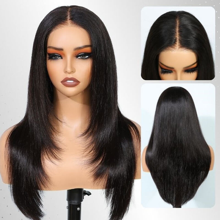 Flash Sale $149=2 Human Hair Wigs| Buy 20inch Layered Cut Straight 4x4 Lace Wig Get a 12" Straight Bangs Bob Wig For Free