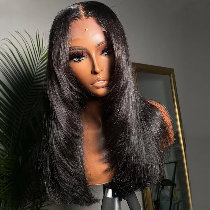 Flash Sale $149=2 Human Hair Wigs| Buy 20inch Layered Cut Straight 4x4 Lace Wig Get a 12" Straight Bangs Bob Wig For Free