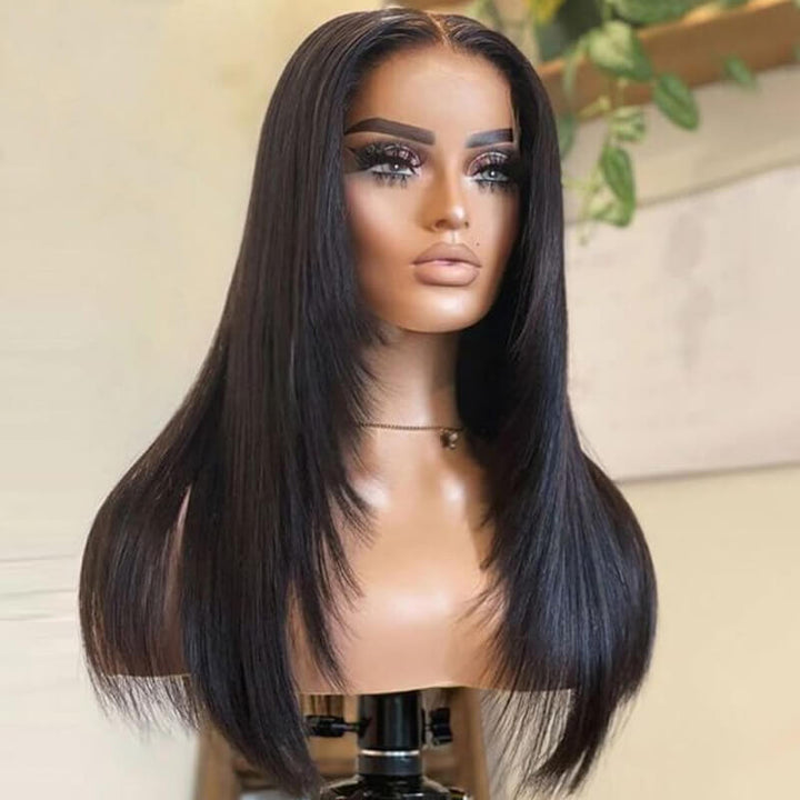 Flash Sale $149=2 Human Hair Wigs| Buy 20inch Layered Cut Straight 4x4 Lace Wig Get a 12" Straight Bangs Bob Wig For Free