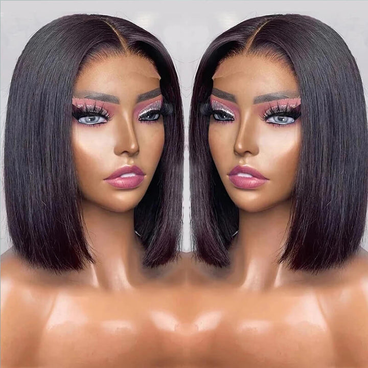 Flash Sale $159=2 Human Hair Wigs| Buy Dak Blue Layered Cut 13x4 Lace Frontal Wig Get a Straight 4x4 Bob Wig For Free