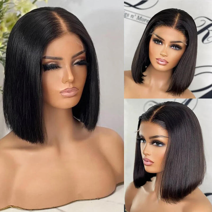 Flash Sale $159=2 Human Hair Wigs| Buy Dak Blue Layered Cut 13x4 Lace Frontal Wig Get a Straight 4x4 Bob Wig For Free