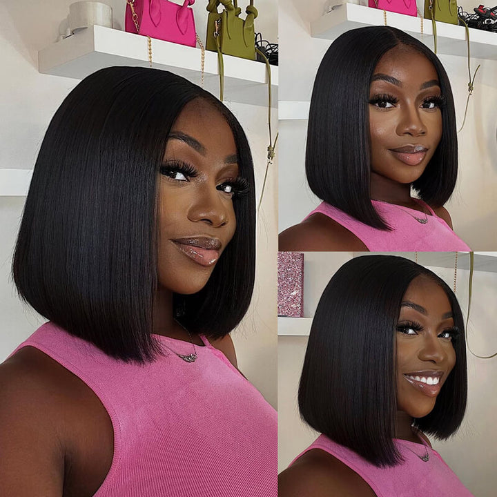 Flash Sale $159=2 Human Hair Wigs| Buy Dak Blue Layered Cut 13x4 Lace Frontal Wig Get a Straight 4x4 Bob Wig For Free