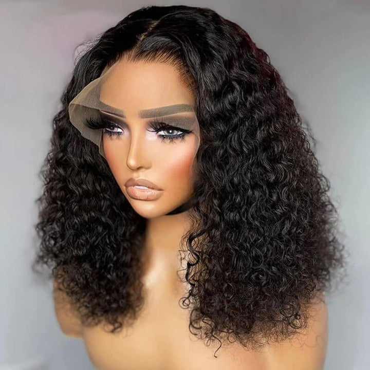 Flash Sale $179=2 Human Hair Wigs| Buy 18inch 13x4 Lace Frontal Curly Bob Wig 180% Get a 14inch Straight 4x4 Bob Wig For Free