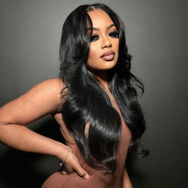 eullair Popular Butterfly Straight Human Hair Wig With Curtain Bangs Wavy #99J Colored Layered Cut Lace Frontal Wig