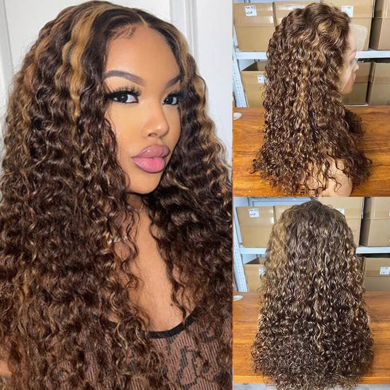 Flash Sale| eullair Affordable #1b/#99J/#4/#4/30 Colored Double Drawn Water Wave Curly 13x4 Lace Frontal Wig 20inch 200% Density