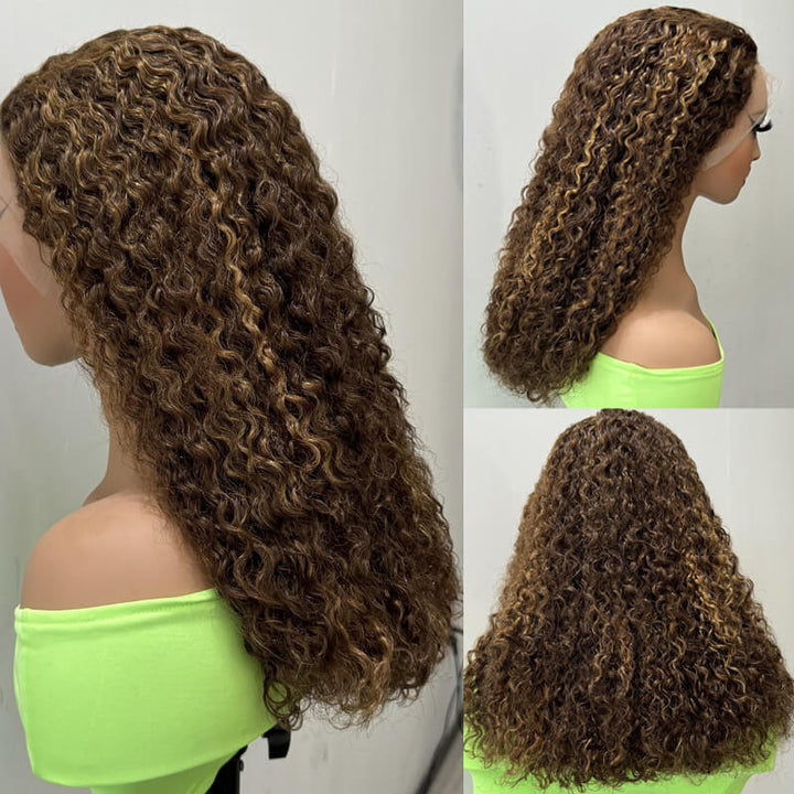 Flash Sale| eullair Affordable #1b/#99J/#4/#4/30 Colored Double Drawn Water Wave Curly 13x4 Lace Frontal Wig 20inch 200% Density