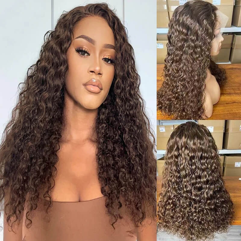 Flash Sale| eullair Affordable #1b/#99J/#4/#4/30 Colored Double Drawn Water Wave Curly 13x4 Lace Frontal Wig 20inch 200% Density