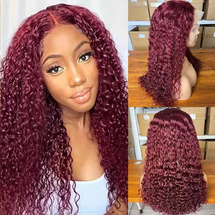 Flash Sale| eullair Affordable #1b/#99J/#4/#4/30 Colored Double Drawn Water Wave Curly 13x4 Lace Frontal Wig 20inch 200% Density