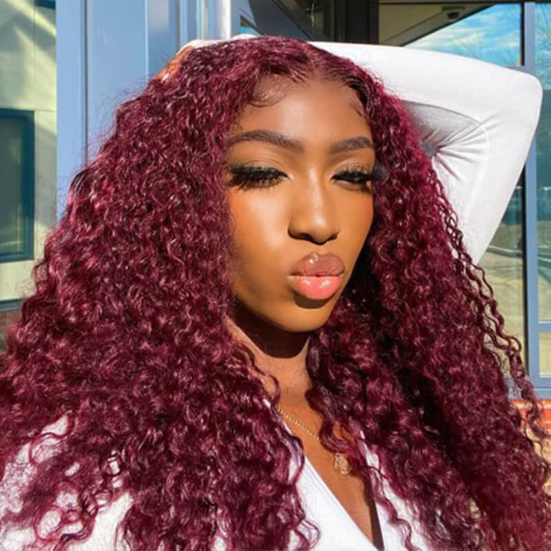 Flash Sale| eullair Affordable #1b/#99J/#4/#4/30 Colored Double Drawn Water Wave Curly 13x4 Lace Frontal Wig 20inch 200% Density