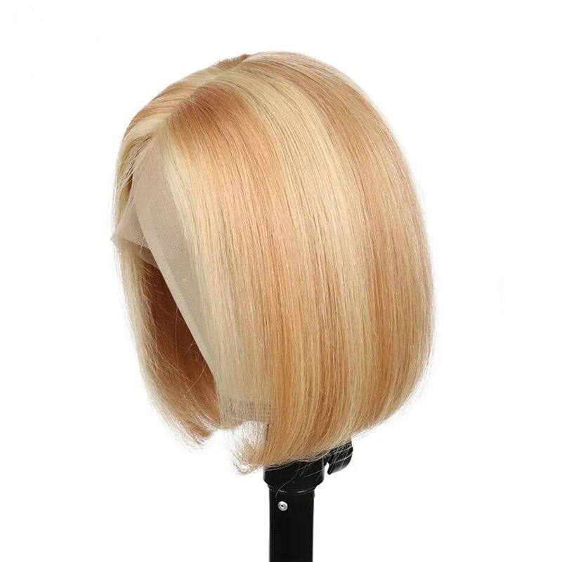 eullair Summer Favorite Colorful Human Hair Blonde Straight Short Bob 13x4 Lace Full Frontal Wigs For Girls | No Code Needed