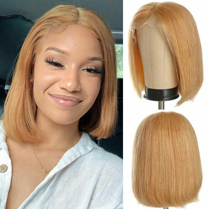 eullair Summer Favorite Colorful Human Hair Blonde Straight Short Bob 13x4 Lace Full Frontal Wigs For Girls | No Code Needed