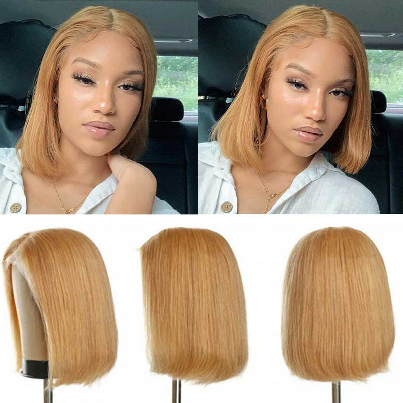 eullair Summer Favorite Colorful Human Hair Blonde Straight Short Bob 13x4 Lace Full Frontal Wigs For Girls | No Code Needed