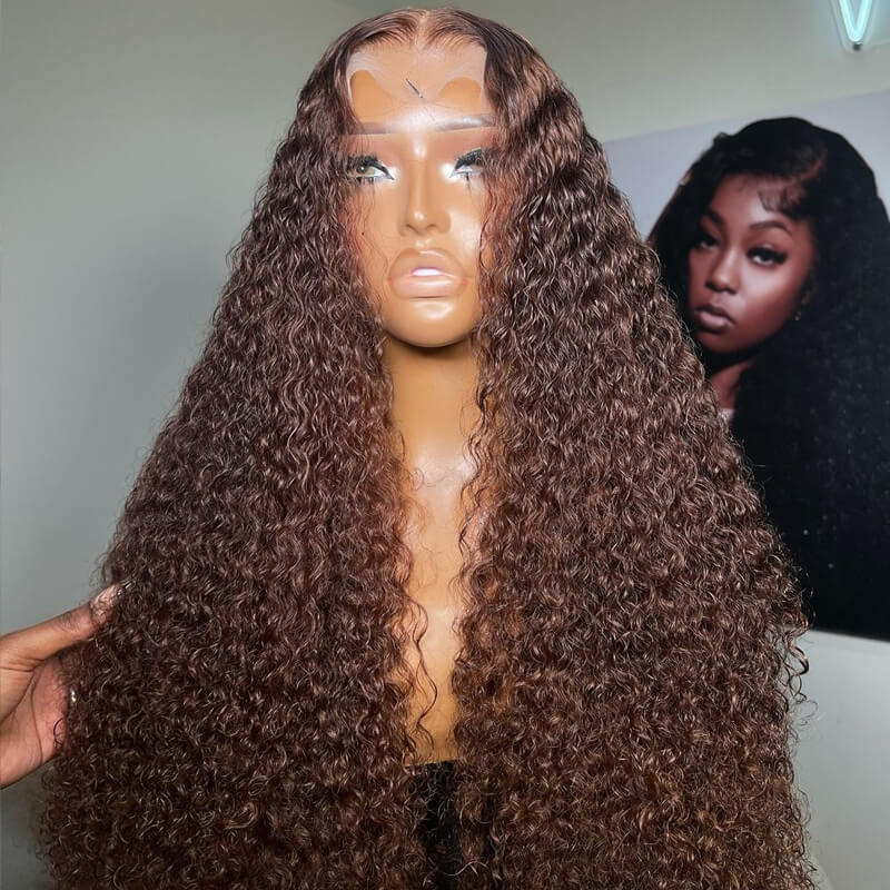 eullair Dark Brown Curly Lace Frontal Wig Affordable Reddish Brown Glueless Human Hair Wig