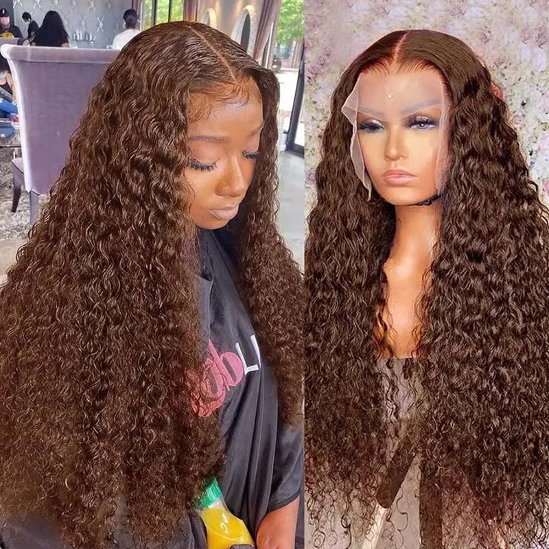 Flash Sale eullair Pre Colored Human Hair Curly Wig Burgundy/ Brown/ Highlight 13x4 Lace Frontal Wig