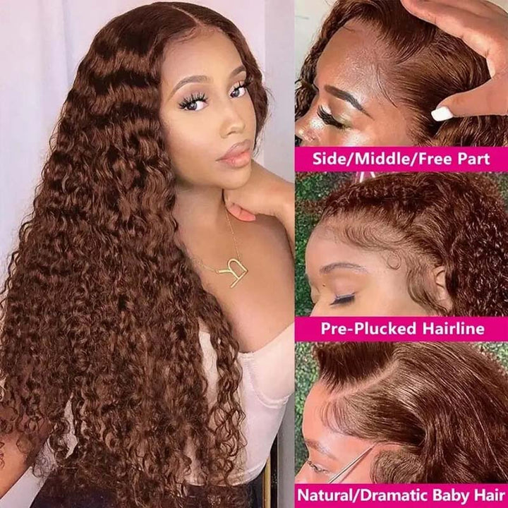 Flash Sale eullair Pre Colored Human Hair Curly Wig Burgundy/ Brown/ Highlight 13x4 Lace Frontal Wig