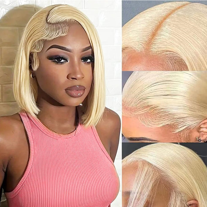 eullair Summer Favorite Colorful Human Hair Blonde Straight Short Bob 13x4 Lace Full Frontal Wigs For Girls | No Code Needed