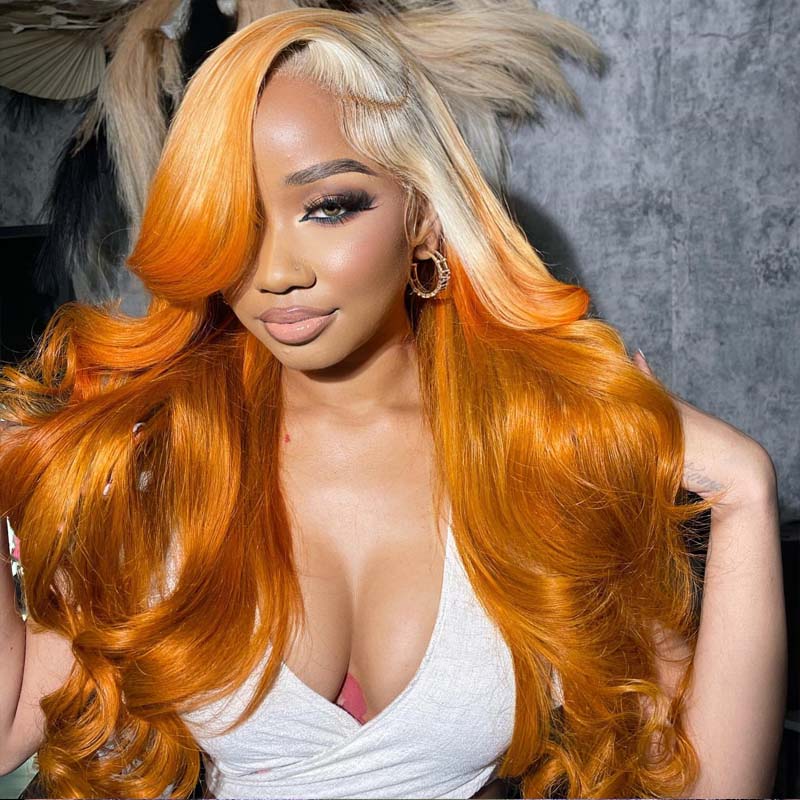 eullair Pre Colored Two Tones Ombre Blonde Ginger Body Wave  Human Hair Lace Frontal Wig For Black Women