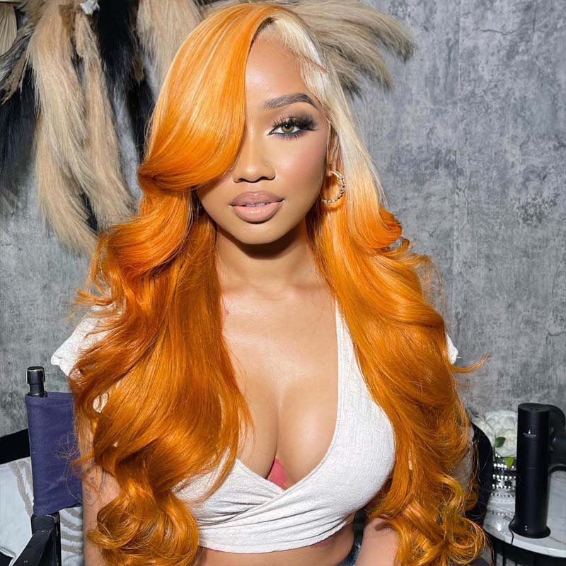 eullair Pre Colored Two Tones Ombre Blonde Ginger Body Wave  Human Hair Lace Frontal Wig For Black Women