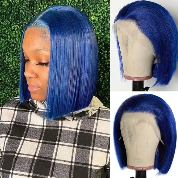 eullair Summer Favorite Colorful Human Hair Blonde Straight Short Bob 13x4 Lace Full Frontal Wigs For Girls | No Code Needed