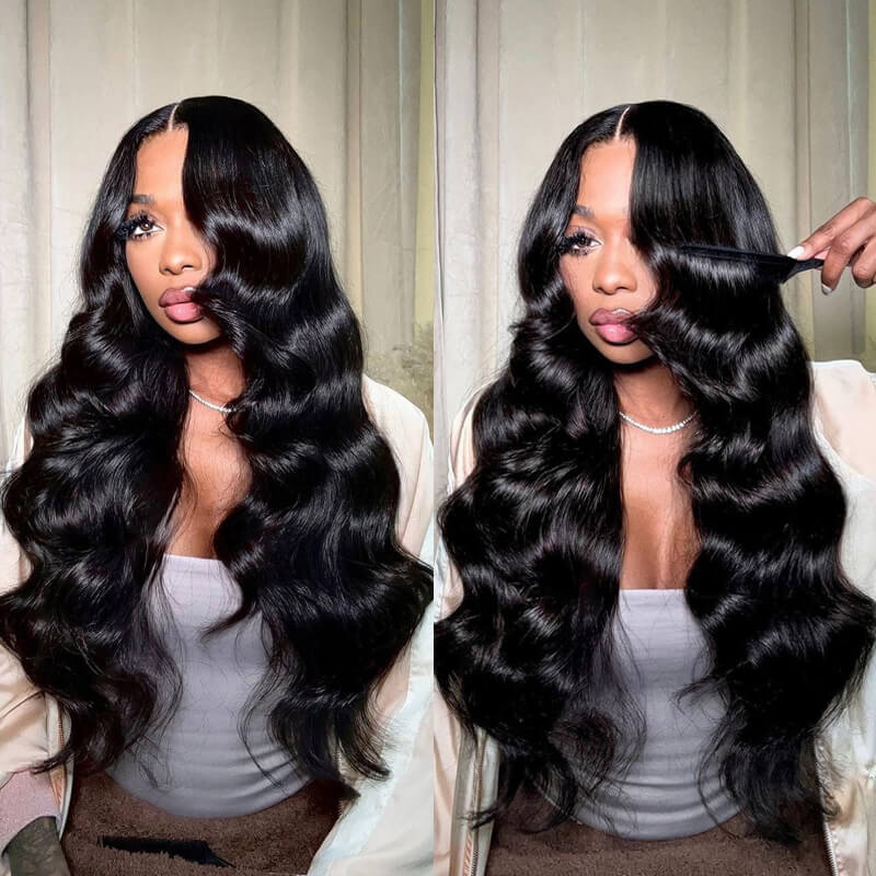 15A Grade | eullair Super Double Drawn Body Wave 13x4 HD Transparent Lace Frontal Human Hair Wigs with Full Ends