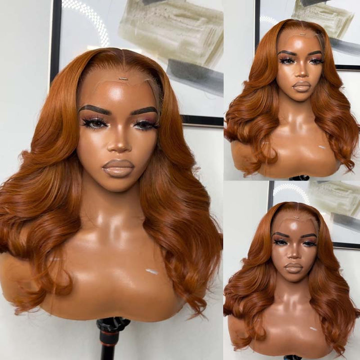 eullair Chestnut Brown Layered Cut Body Wave Wavy Human Hair Wig Glueless Colored Human Hair Lace Frontal Wig