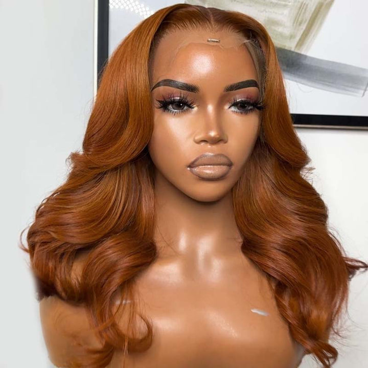 eullair Chestnut Brown Layered Cut Body Wave Wavy Human Hair Wig Glueless Colored Human Hair Lace Frontal Wig