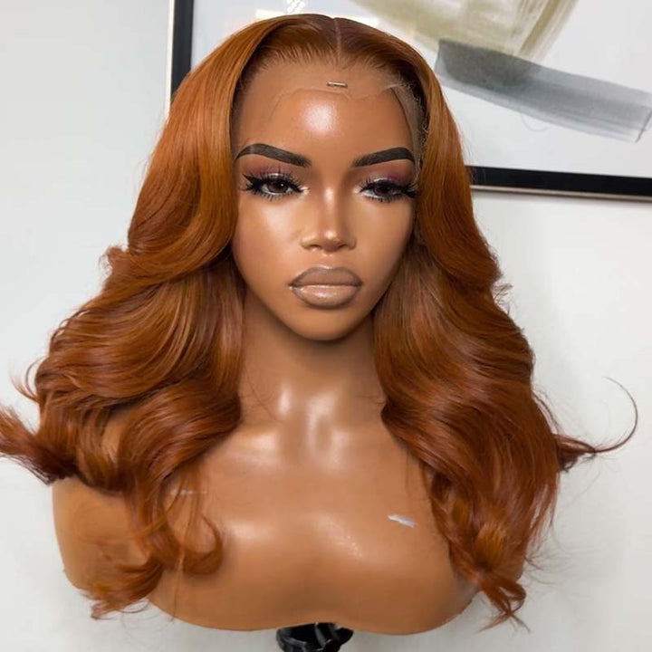 eullair Chestnut Brown Layered Cut Body Wave Wavy Human Hair Wig Glueless Colored Human Hair Lace Frontal Wig